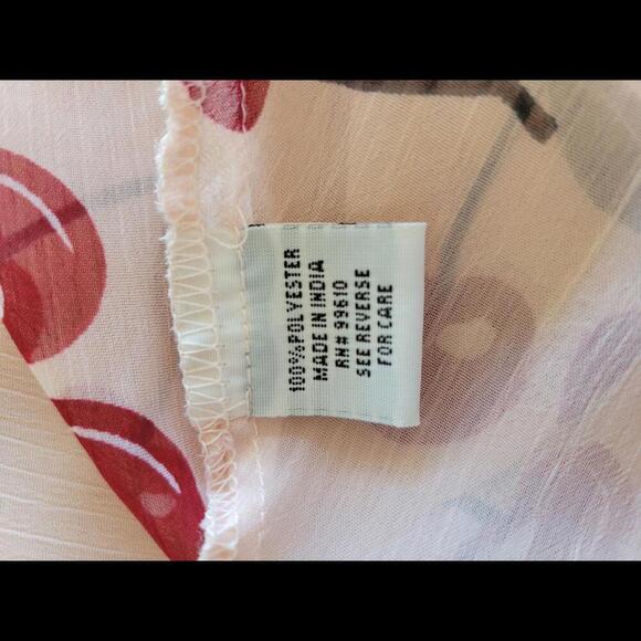 Tramp Y2K medium pink with red cherries sheer sleeveless top - Picture 4 of 5